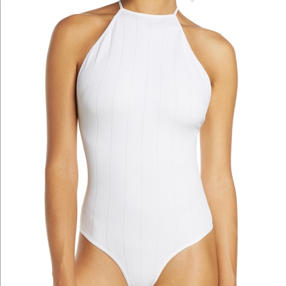 Free People White Bridget Halter Neck Bodysuit